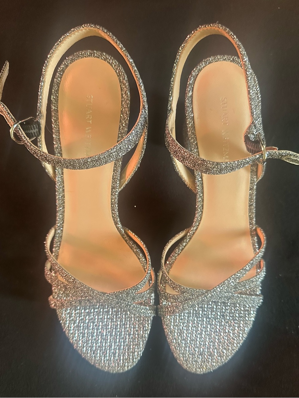 Stuart Weitzman Sparkling Silver Strappy Sandals